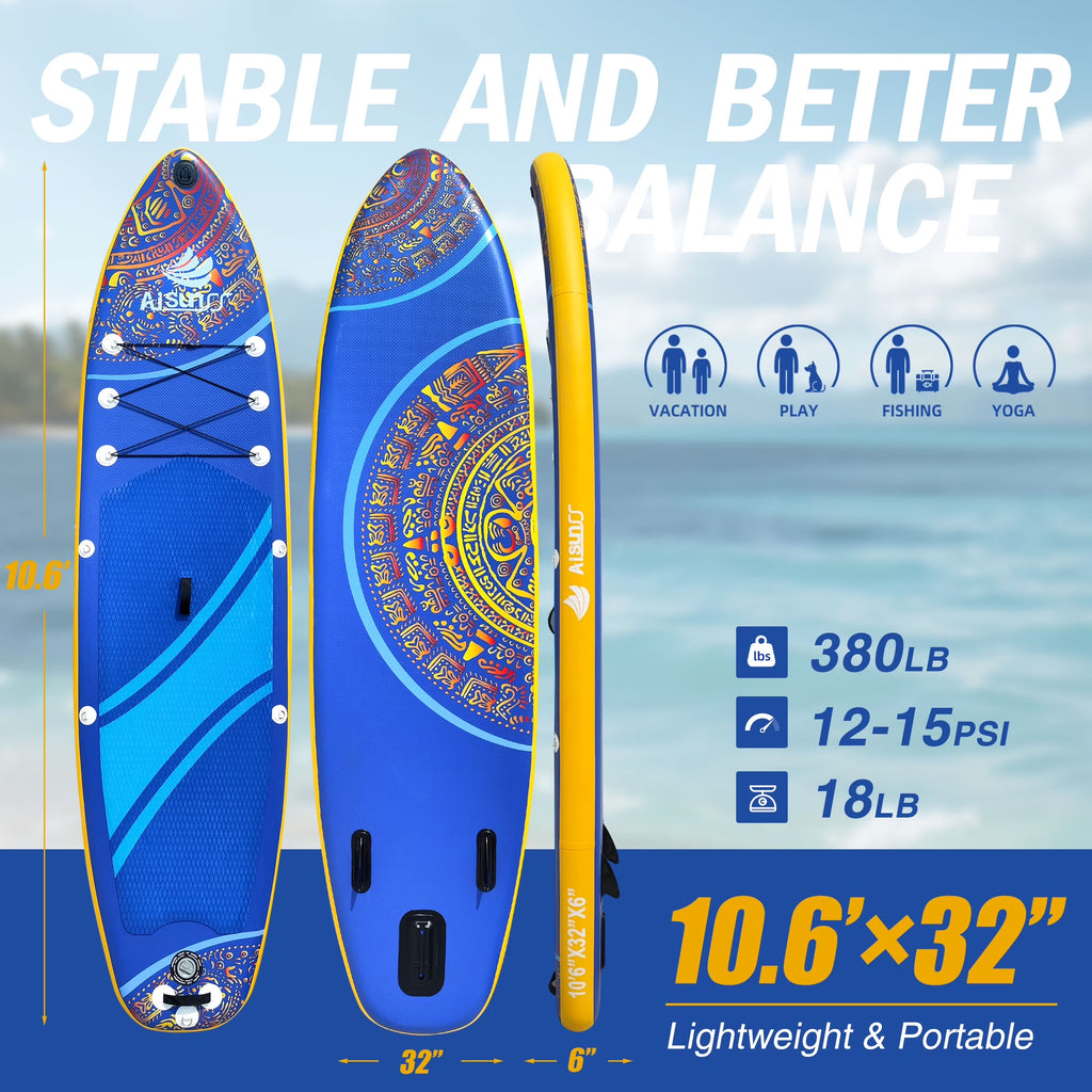 Inflatable Stand-Up Paddle Board Wide SUP with Full Accessories, Anti-Slip EVA Deck, Paddleboard for Yoga/Surfing/Fishing & More, for Youth & Adults