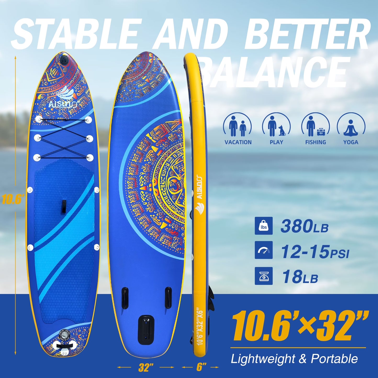 Inflatable Stand-Up Paddle Board Wide SUP with Full Accessories, Anti-Slip EVA Deck, Paddleboard for Yoga/Surfing/Fishing & More, for Youth & Adults