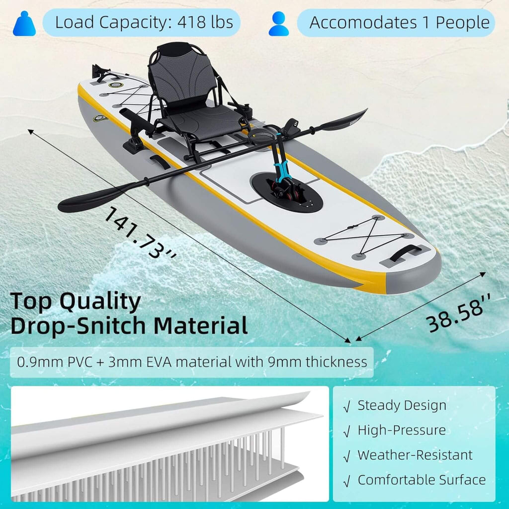 The Fishing Kayak | Complete Pedal System - 12 Ft Lightweight PVC