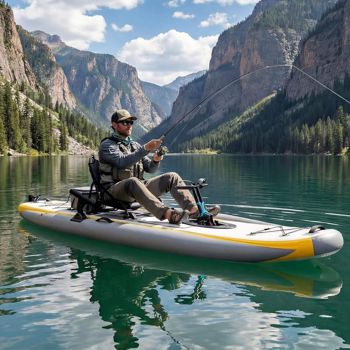 The Fishing Kayak | Complete Pedal System - 12 Ft Lightweight PVC