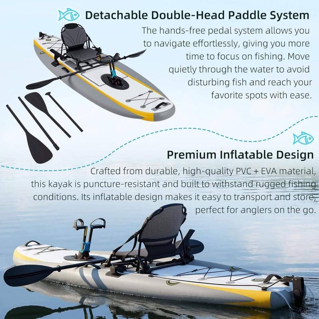 The Fishing Kayak | Complete Pedal System - 12 Ft Lightweight PVC