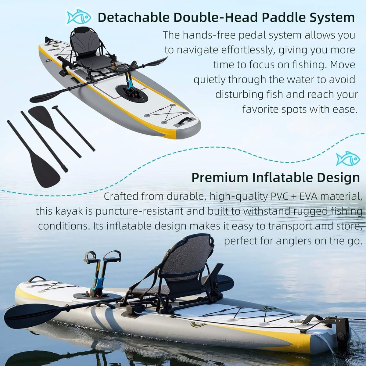 The Fishing Kayak | Complete Pedal System - 12 Ft Lightweight PVC