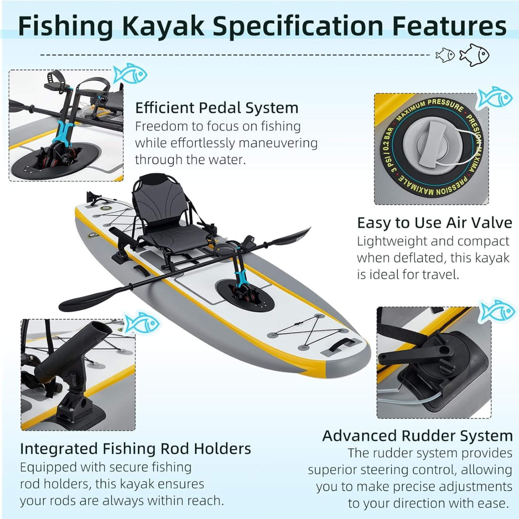 The Fishing Kayak | Complete Pedal System - 12 Ft Lightweight PVC