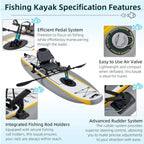 The Fishing Kayak | Complete Pedal System - 12 Ft Lightweight PVC