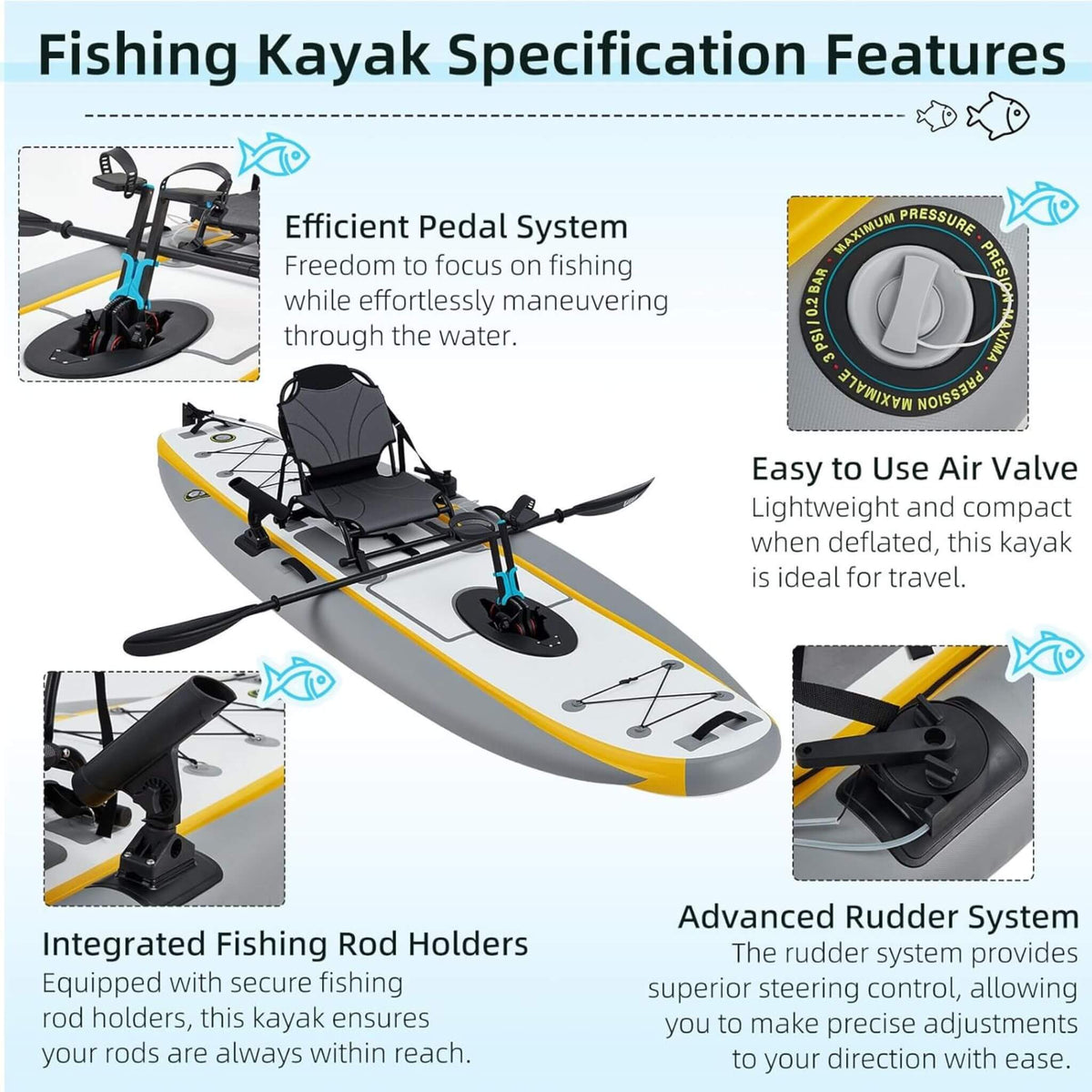 The Fishing Kayak | Complete Pedal System - 12 Ft Lightweight PVC