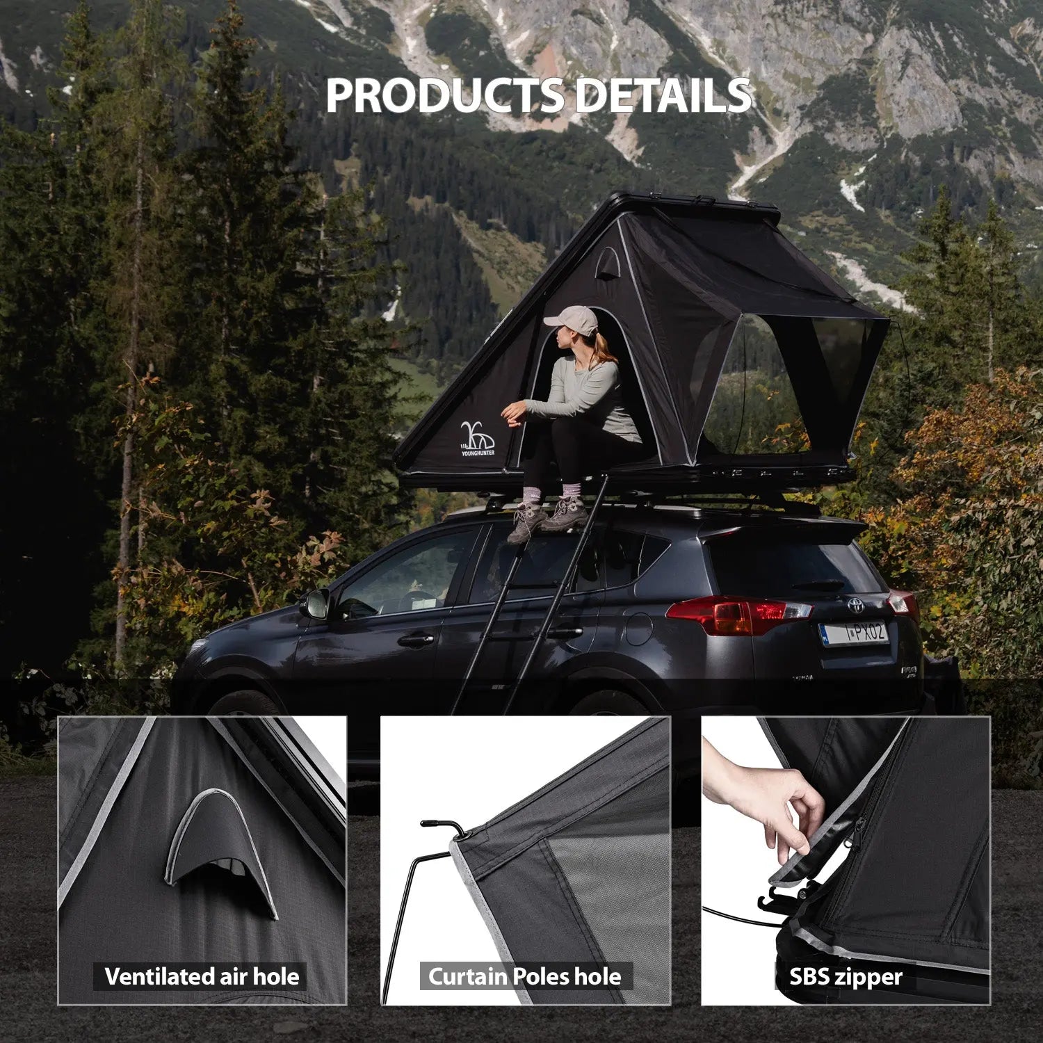 4X4 Camping Car Truck Pop up Triangle Hardshell Rooftop Tent
