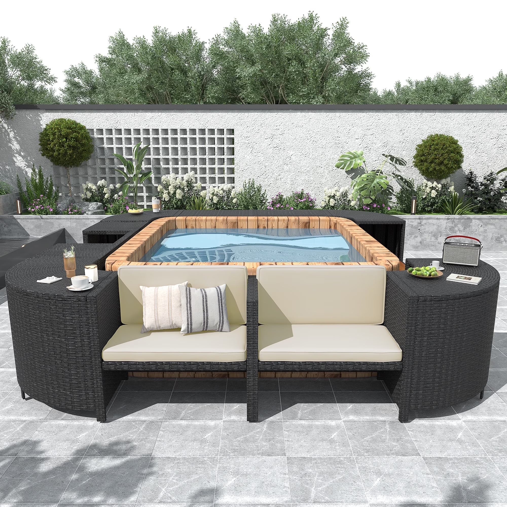 73'' X 73'' Inflatable Hot Tub Portable, Outdoor Massage Jets Home Spa Tub, Multifunction Hidden Pump, Cover, Storage Bag, Floor Mat, 4 Filters, 2 Cup Holder, Max 104℉, 910L