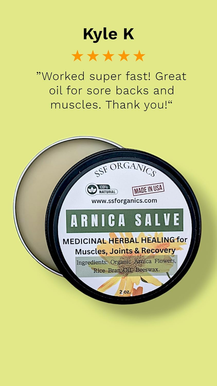 SSF Organics- Recovery and Relief- Topical Ointments and Balms- Arnica Salve | Treats Fragile Thin Skin, Bruises, Sore Muscles, Visibile Veins, Swelling, Massage, Post Workout Recovery.
