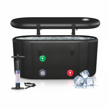 XXL Cold Plunge Tub for Athletes, Compatible with Water Chillers, 195 Gallon Inflatable Cold Plunge with Insulated Lid, Portable Ice Plunge Bathtub for Adult, Ice Tub Outdoor for Cold Water Therapy(C)