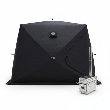Outdoor Sauna Tent with Wood Burning Stove, 4-6 Person Portable Sauna Tent, 8.2 X 8.2 X 6.7 FT, 3-Layer Thermal Oxford Fabric, Pop-Up Setup, Open-View Windows, Ground Nails & Wind Ropes, Grey