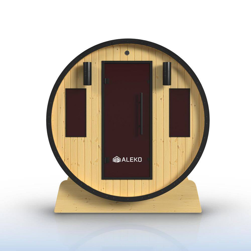 3-Person Capacity Outdoor White Finland Pine Wet/Dry Traditional Barrel Sauna with Black Accents