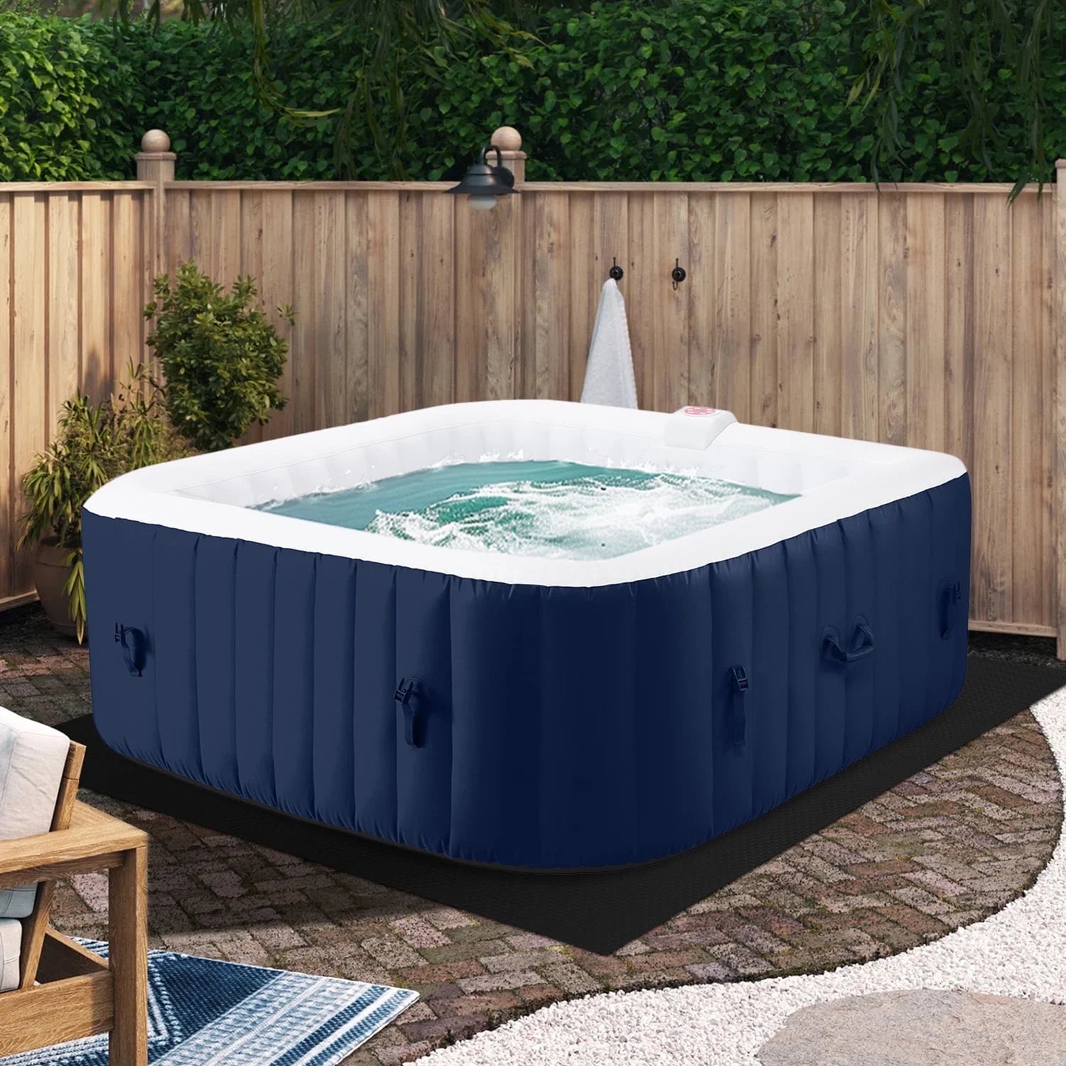 73'' X 73'' Inflatable Hot Tub Portable, Outdoor Massage Jets Home Spa Tub, Multifunction Hidden Pump, Cover, Storage Bag, Floor Mat, 4 Filters, 2 Cup Holder, Max 104℉, 910L