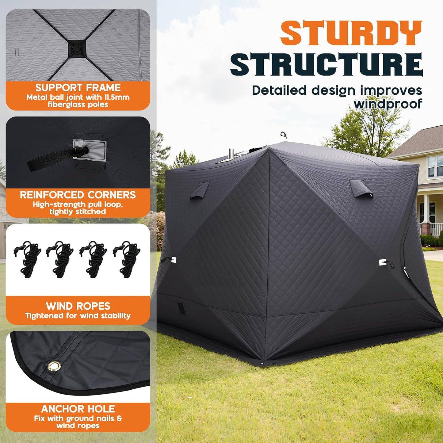 Outdoor Sauna Tent with Wood Burning Stove, 4-6 Person Portable Sauna Tent, 8.2 X 8.2 X 6.7 FT, 3-Layer Thermal Oxford Fabric, Pop-Up Setup, Open-View Windows, Ground Nails & Wind Ropes, Grey