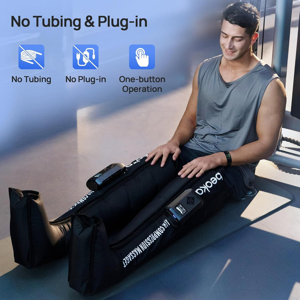 Leg Massager for Circulation and Pain Relief, Leg Recovery System for Fast Recovery, Cordless Air Compression Boots with 3 Modes 5 Intensities for Athletes Runners and Travelers-Plus M