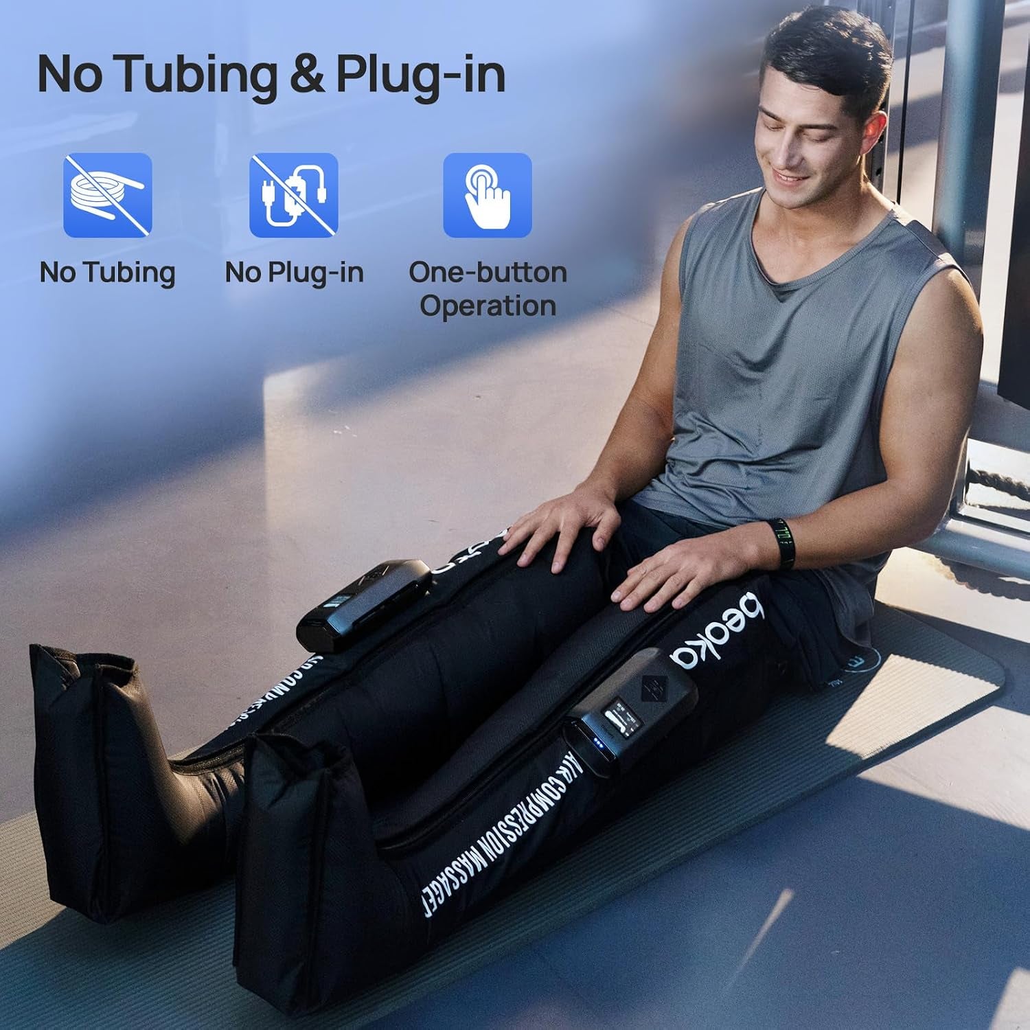 Leg Massager for Circulation and Pain Relief, Leg Recovery System for Fast Recovery, Cordless Air Compression Boots with 3 Modes 5 Intensities for Athletes Runners and Travelers-Plus M
