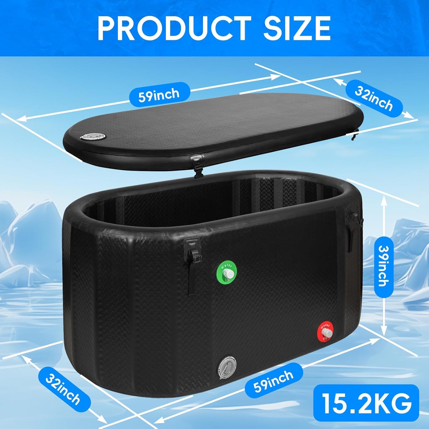 Ice Bath Tub, 216 Gallon Inflatable Cold Plunge Tub with Thermometer and Water-Absorbent Mat, Portable Bath Tub for Outdoor & Indoor Recovery, 59"X32"X29"