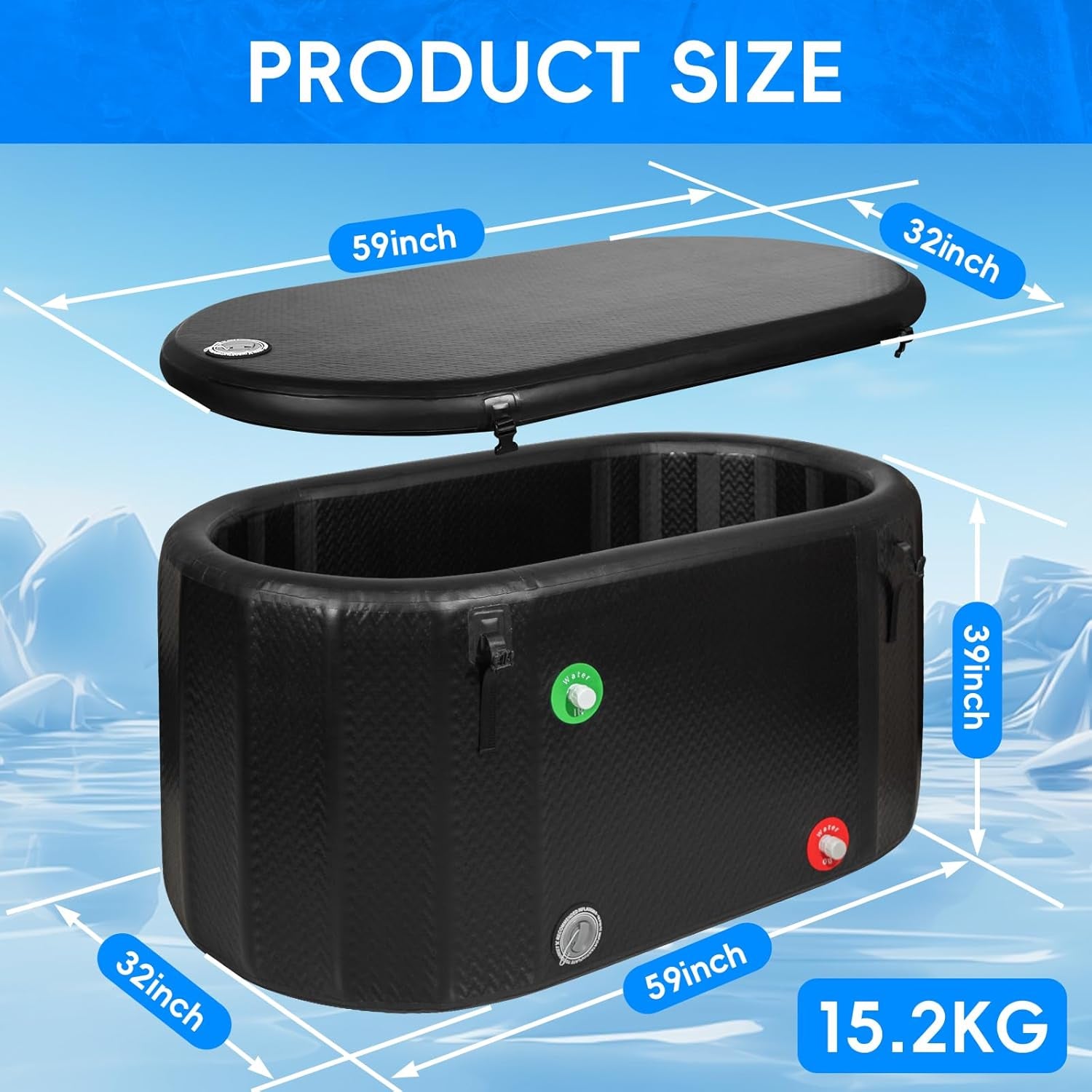 Ice Bath Tub, 216 Gallon Inflatable Cold Plunge Tub with Thermometer and Water-Absorbent Mat, Portable Bath Tub for Outdoor & Indoor Recovery, 59"X32"X29"