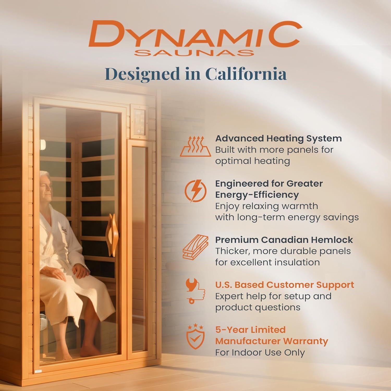DYNAMIC SAUNAS Barcelona 1- to 2-Person Low EMF FAR Infrared Sauna with Red Light Therapy & Bluetooth Speakers | Personal Indoor Dry Heat Sauna for Home & Gym – Made from Canadian Hemlock