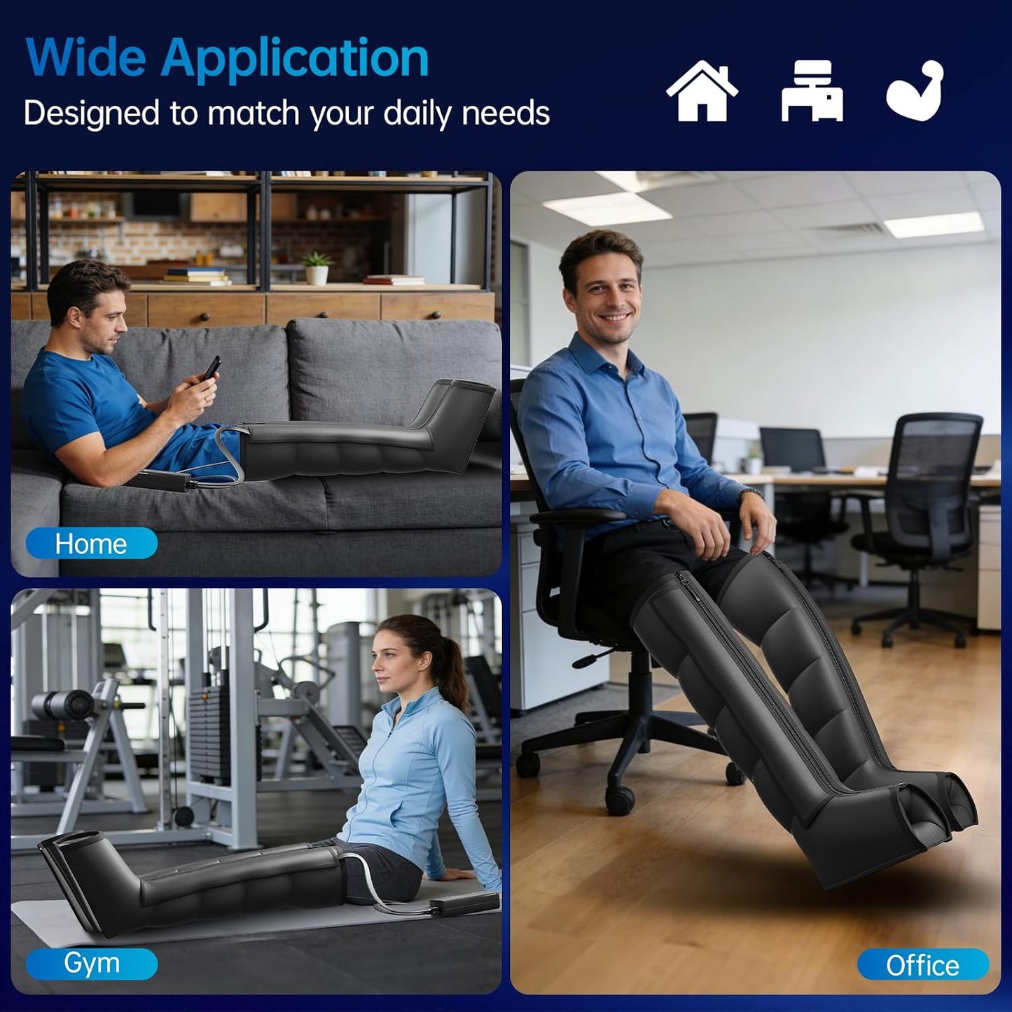 Air Leg Compression Massager Pro with Heat for Circulation and Pain Relief, Leg Recovery Compression System for Fast Recovery of Foot, Calf and Thigh, Relieve Edema, Reduce Muscle Fatigue