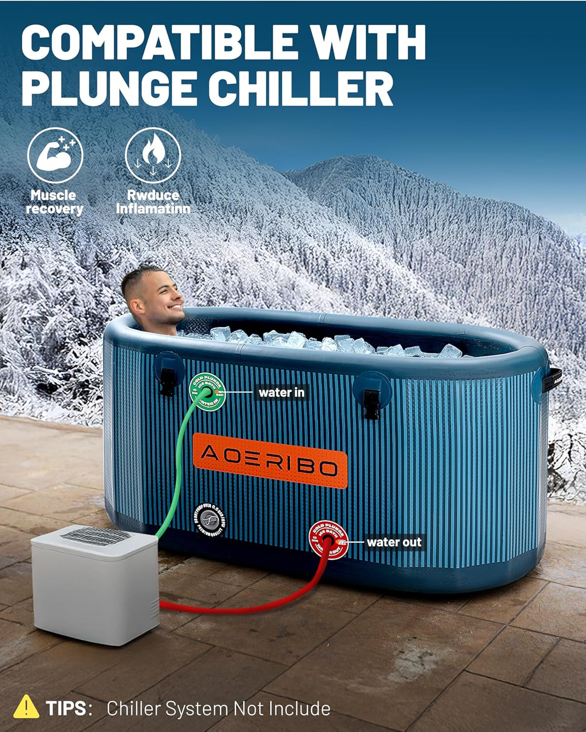 Inflatable 126 Gal XXL Oval Cold Plunge Tub, Superior Insulation, 8-Layered Portable Ice Bath Tub, Ice Plunge with Insulated Lid, Hand Pump, Eva Pad, Outdoor Use for Athletes, Adults