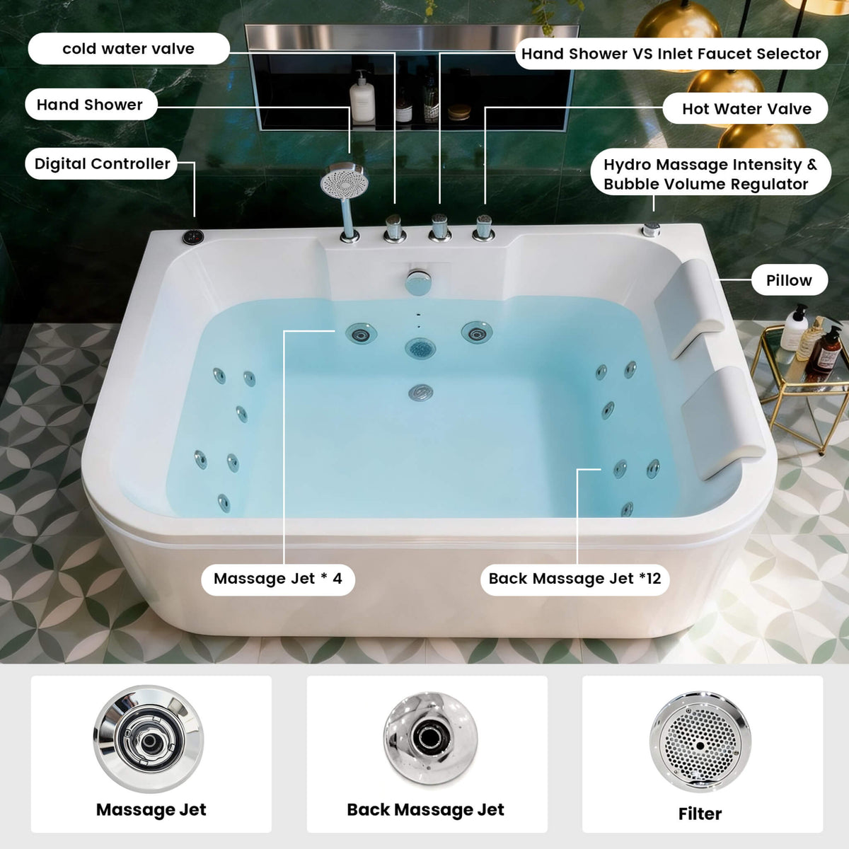 Lagoona | 61-Inch 2-Person Acrylic with LED