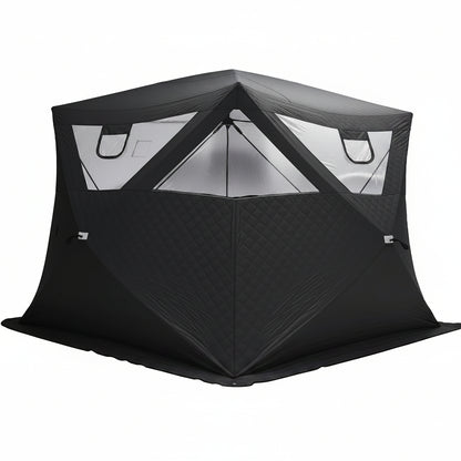 Outdoor Sauna Tent with Wood Burning Stove, 4-6 Person Portable Sauna Tent, 8.2 X 8.2 X 6.7 FT, 3-Layer Thermal Oxford Fabric, Pop-Up Setup, Open-View Windows, Ground Nails & Wind Ropes, Grey