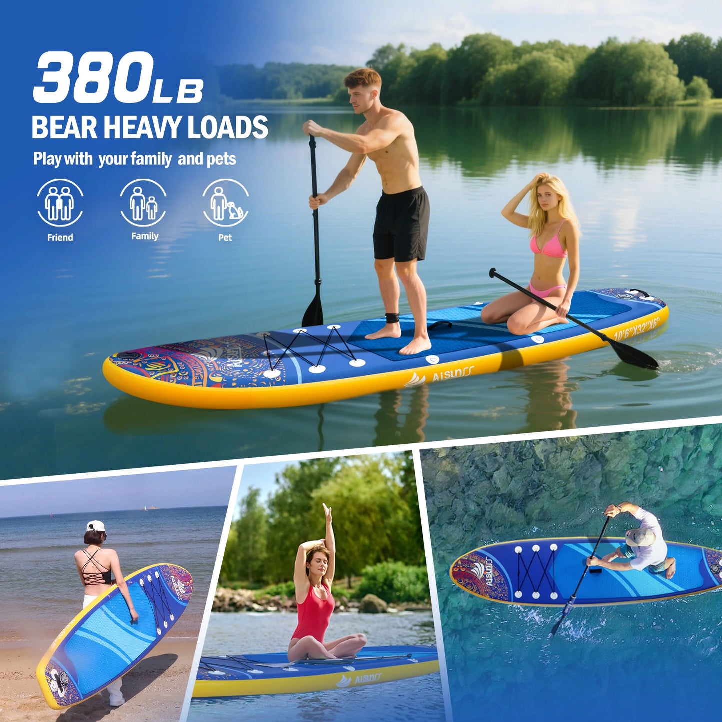 Inflatable Stand-Up Paddle Board Wide SUP with Full Accessories, Anti-Slip EVA Deck, Paddleboard for Yoga/Surfing/Fishing & More, for Youth & Adults