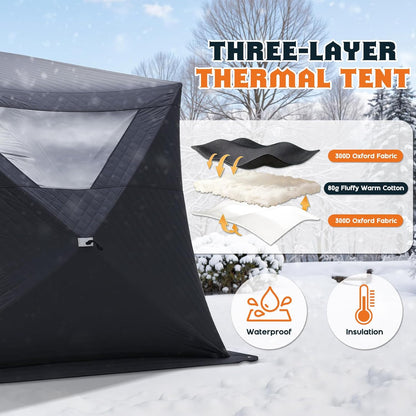 Outdoor Sauna Tent with Wood Burning Stove, 4-6 Person Portable Sauna Tent, 8.2 X 8.2 X 6.7 FT, 3-Layer Thermal Oxford Fabric, Pop-Up Setup, Open-View Windows, Ground Nails & Wind Ropes, Grey