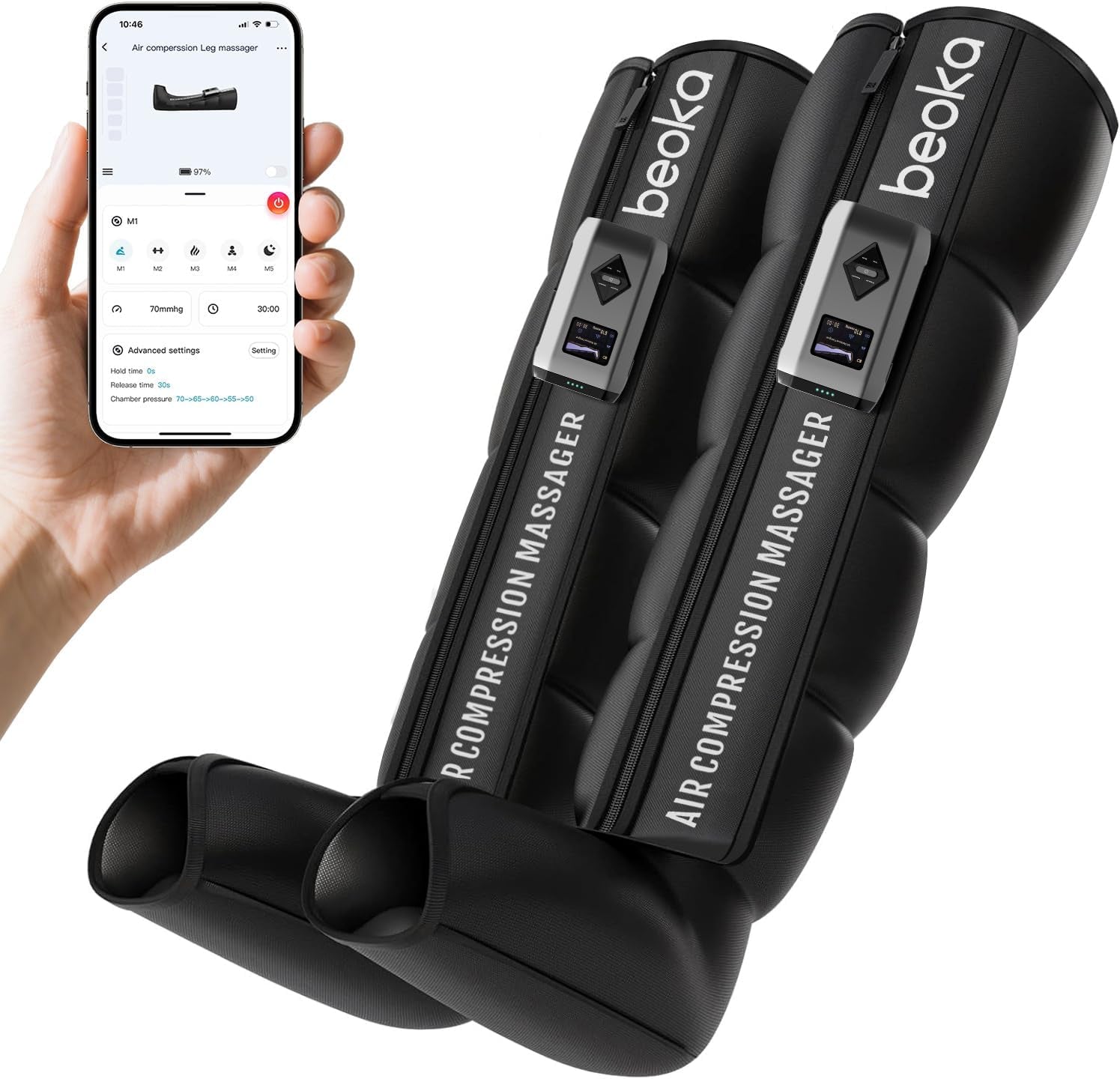 Leg Massager for Circulation and Pain Relief, Leg Recovery System for Fast Recovery, Cordless Air Compression Boots with 3 Modes 5 Intensities for Athletes Runners and Travelers-Plus M