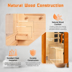 1 Person Far Infrared Sauna for Home, 800W Indoor Personal Sauna with 5 Heating Panels, Bluetooth Speaker, Tempered Glass Door, Control Panel, 110V UL Power Cord (Red-Brown)