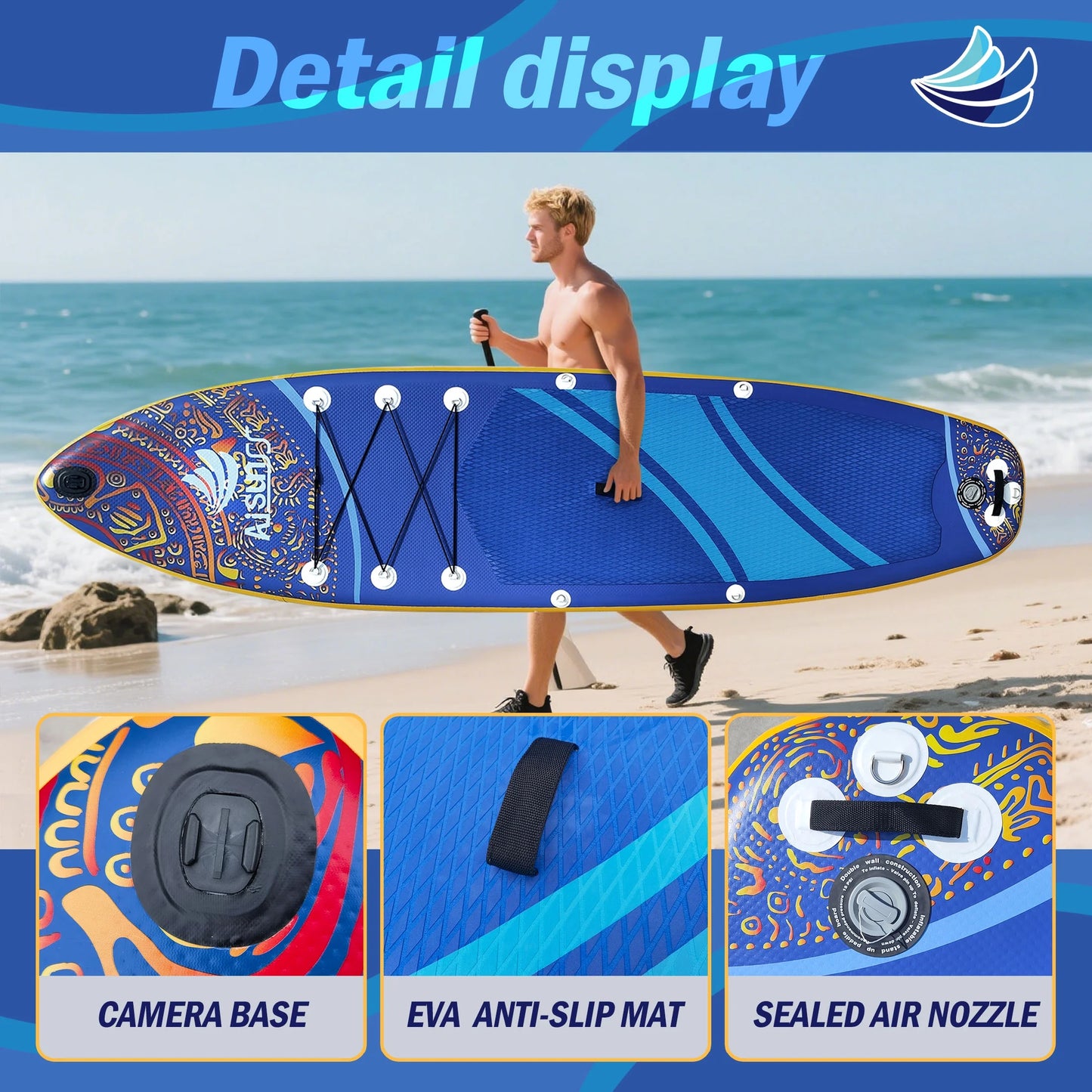 Inflatable Stand-Up Paddle Board Wide SUP with Full Accessories, Anti-Slip EVA Deck, Paddleboard for Yoga/Surfing/Fishing & More, for Youth & Adults