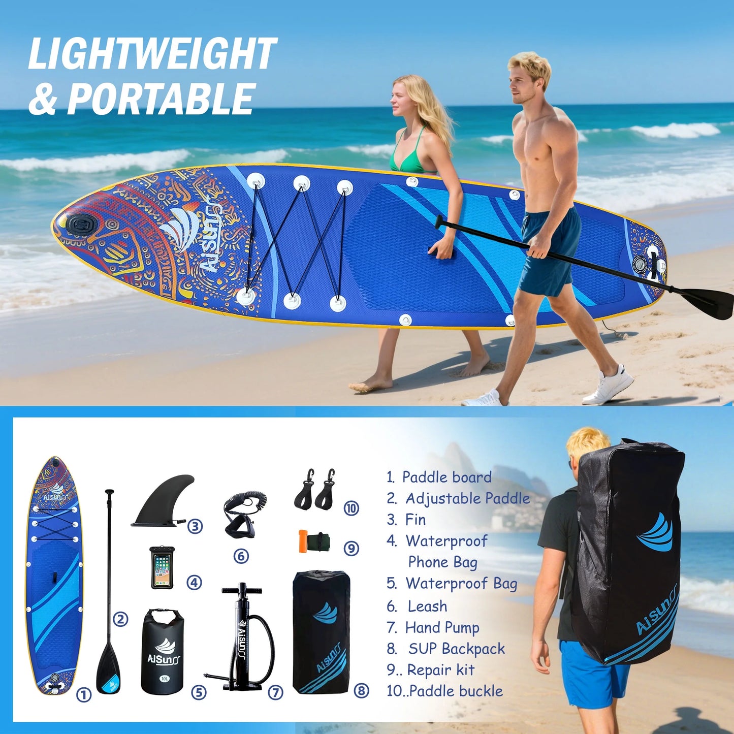 Inflatable Stand-Up Paddle Board Wide SUP with Full Accessories, Anti-Slip EVA Deck, Paddleboard for Yoga/Surfing/Fishing & More, for Youth & Adults