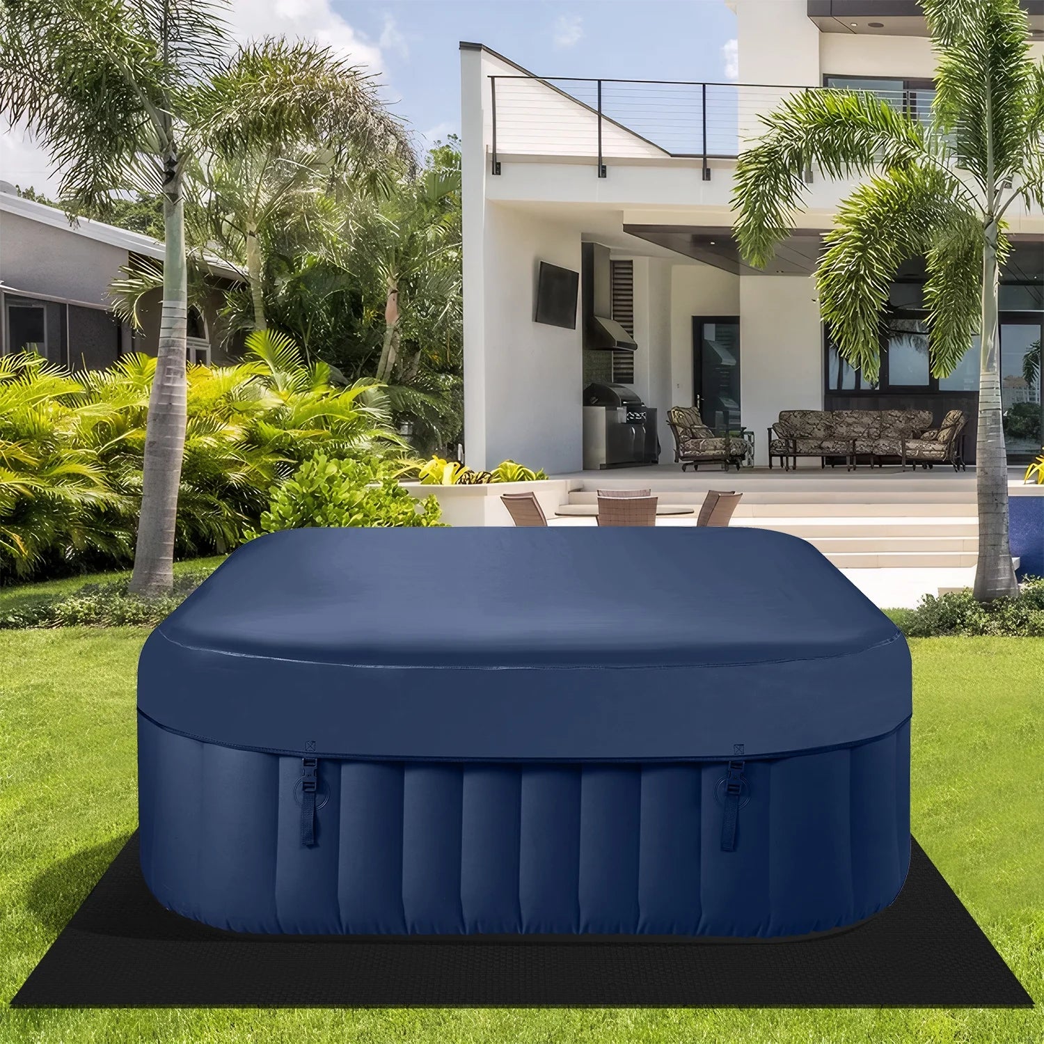 73'' X 73'' Inflatable Hot Tub Portable, Outdoor Massage Jets Home Spa Tub, Multifunction Hidden Pump, Cover, Storage Bag, Floor Mat, 4 Filters, 2 Cup Holder, Max 104℉, 910L