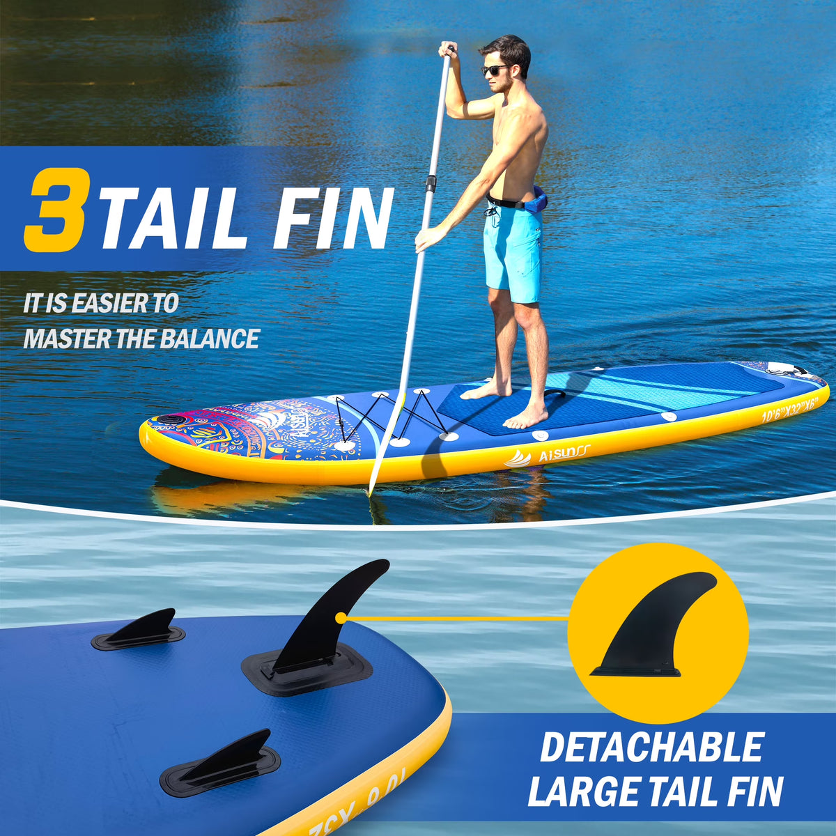 Inflatable Stand-Up Paddle Board Wide SUP with Full Accessories, Anti-Slip EVA Deck, Paddleboard for Yoga/Surfing/Fishing & More, for Youth & Adults
