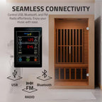 Home Sauna Room 2-Person Indoor Hemlock Wooden Infrared Indoor Sauna Spa with Bluetooth Digital Control Panel