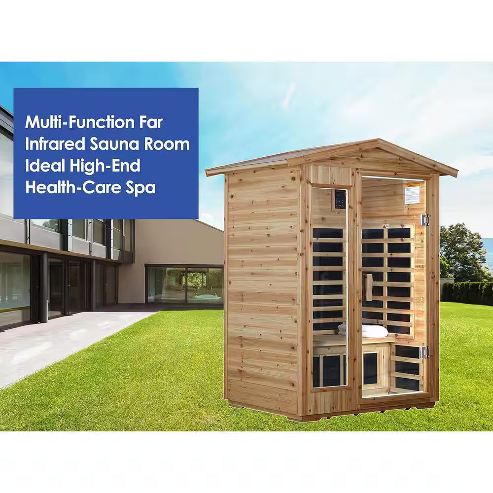Moray 1-2 Person Old-Fir Outdoor Infrared Sauna with 8-Carbon Far Infrared Heaters and Waterproof