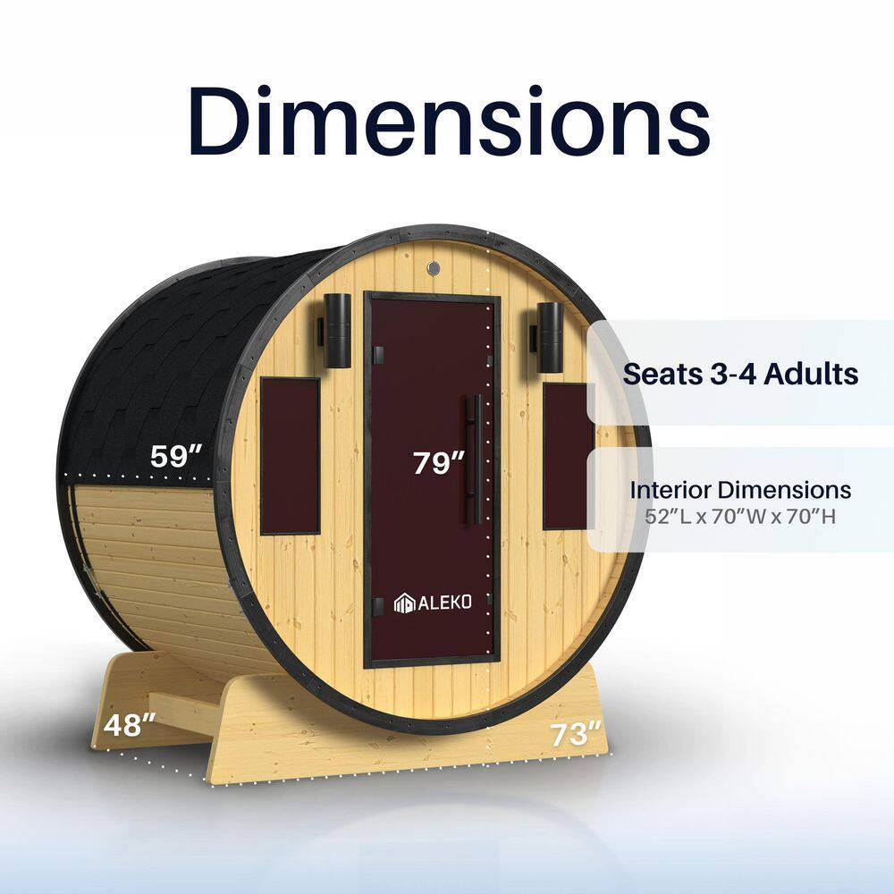 3-Person Capacity Outdoor White Finland Pine Wet/Dry Traditional Barrel Sauna with Black Accents