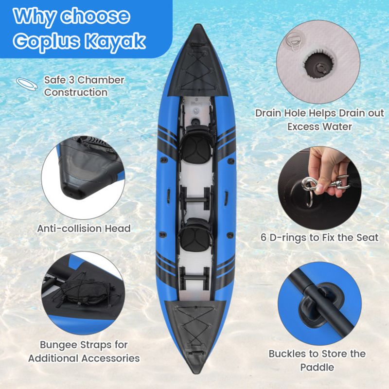 The Adventure Inflatable 2-person Kayak Set with Aluminum Oars and Repair Kit