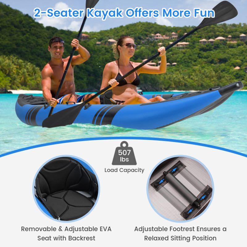 The Adventure Inflatable 2-person Kayak Set with Aluminum Oars and Repair Kit