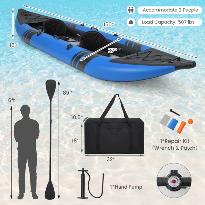 The Adventure Inflatable 2-person Kayak Set with Aluminum Oars and Repair Kit