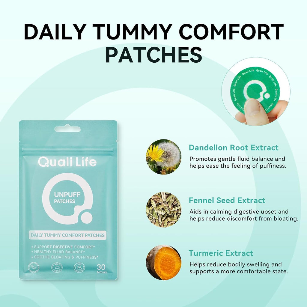 Unpuff Patches for Water Retention & Digestive Support - 30 Patches | Wellness Patch with Dandelion, Fennel, Artichoke, Ginger & Turmeric, Natural Herbal Support