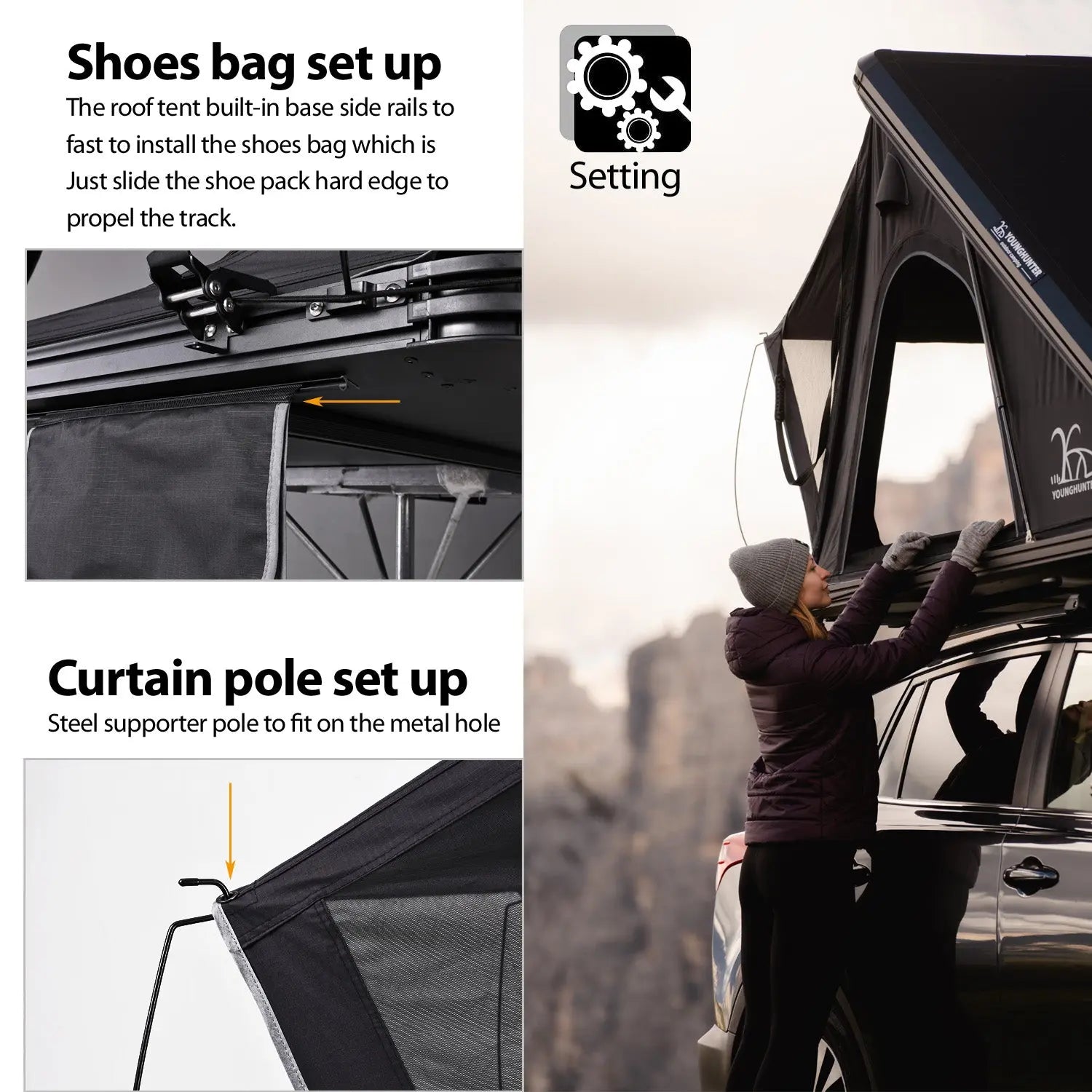 4X4 Camping Car Truck Pop up Triangle Hardshell Rooftop Tent