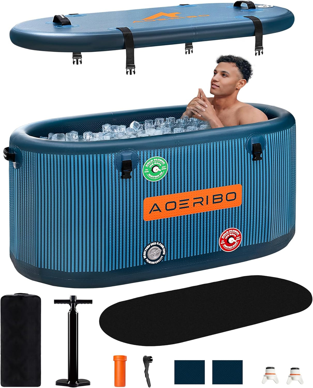 Inflatable 126 Gal XXL Oval Cold Plunge Tub, Superior Insulation, 8-Layered Portable Ice Bath Tub, Ice Plunge with Insulated Lid, Hand Pump, Eva Pad, Outdoor Use for Athletes, Adults