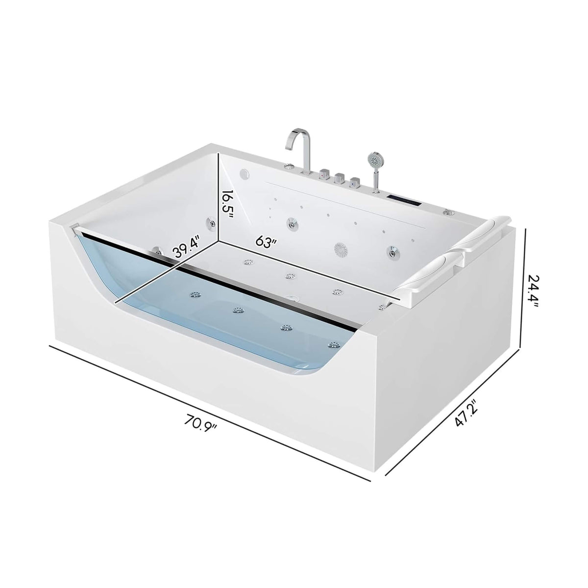 Novara 71-Inch Luxury 2-Person Jetted Whirlpool Tub
